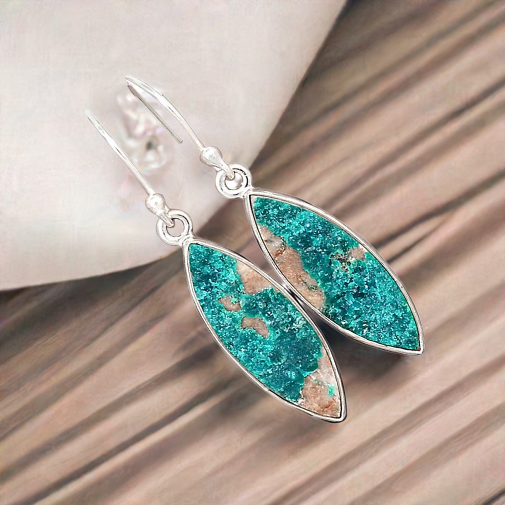 925 Sterling Silver Handmade Earrings In Azurite Druzy Gemstone Jewelry 925SE2708