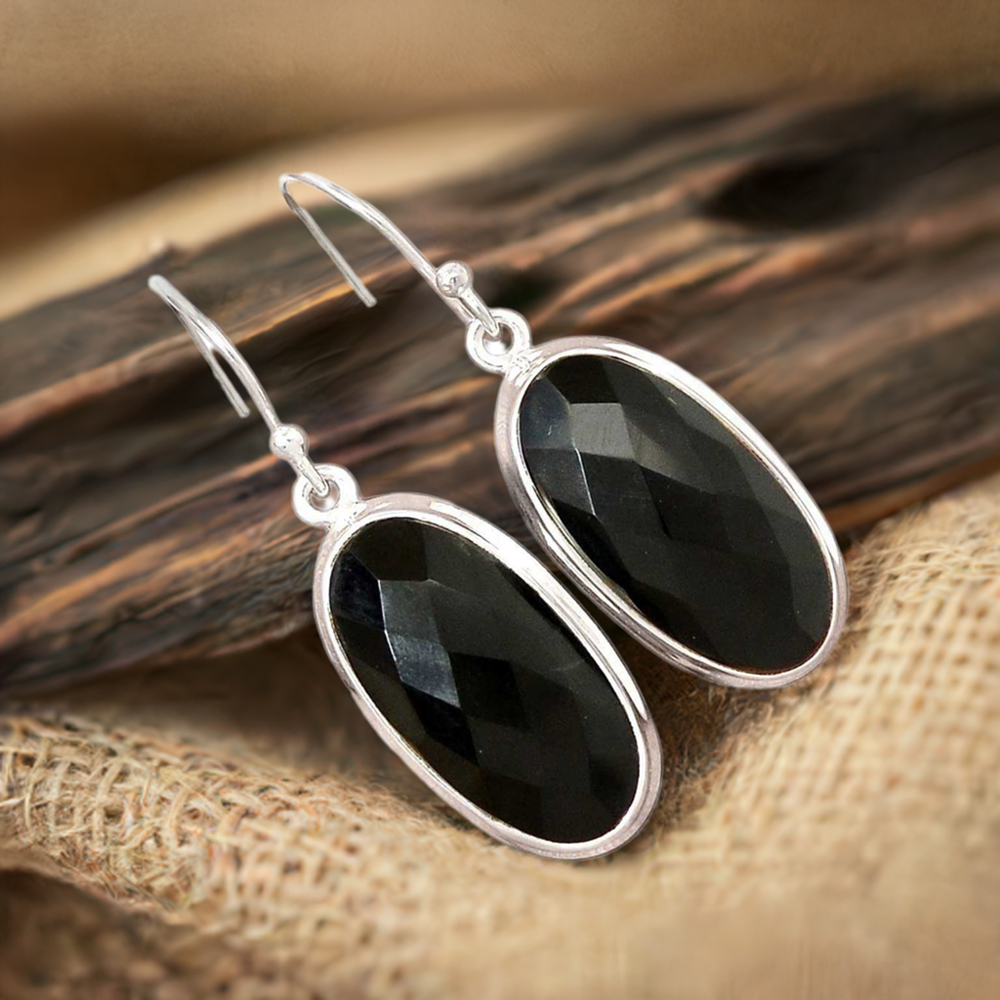 925 Sterling Silver Handmade Earrings In Black Onyx Gemstone Jewelry 925SE2710