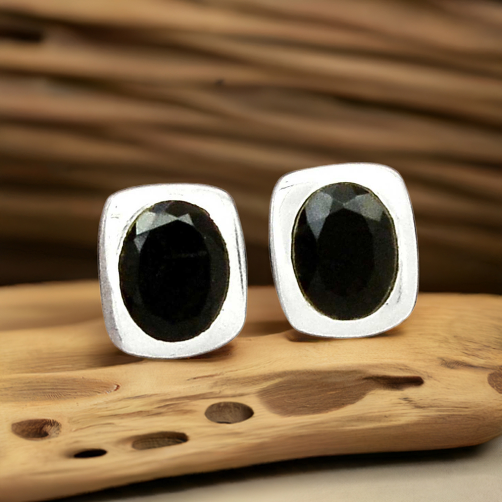 925 Sterling Silver Earrings In Semi Precious Black Onyx Gemstone 925SE2715