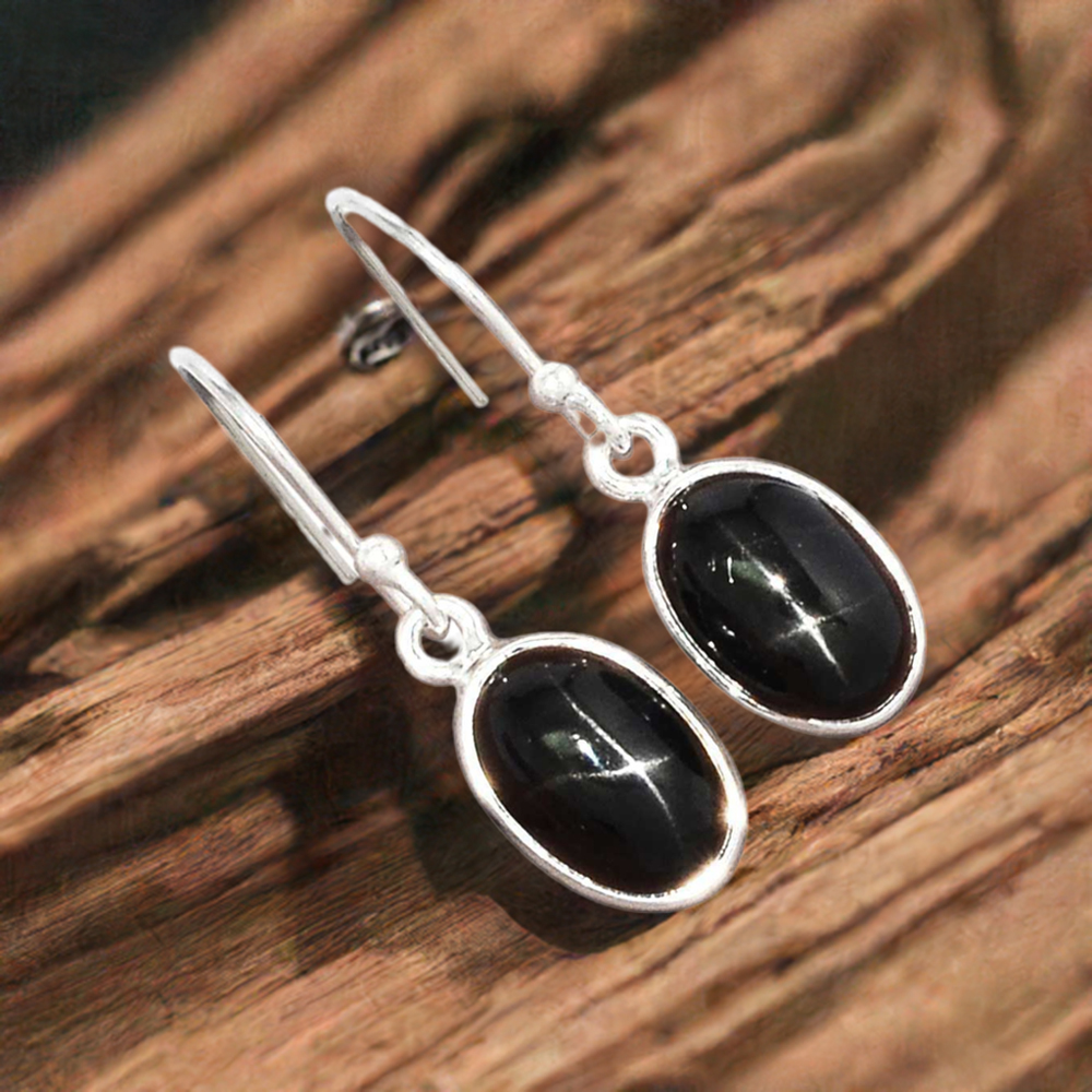 Natural Black Star Gemstone Earrings In Solid 925 Silver 925SE2725