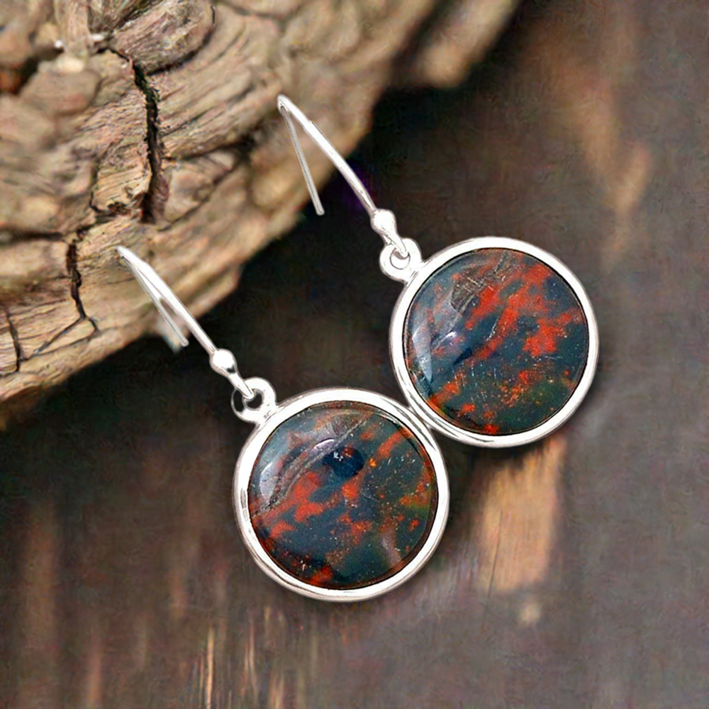 Genuine Blood Stone Gemstone Earrings In Solid 925 Silver 925SE2727
