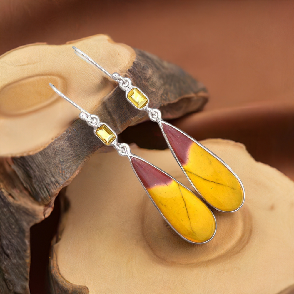 Natural Mookaite, Citrine Gemstone Earrings In 925 Sterling Silver Jewelry 925SE2736