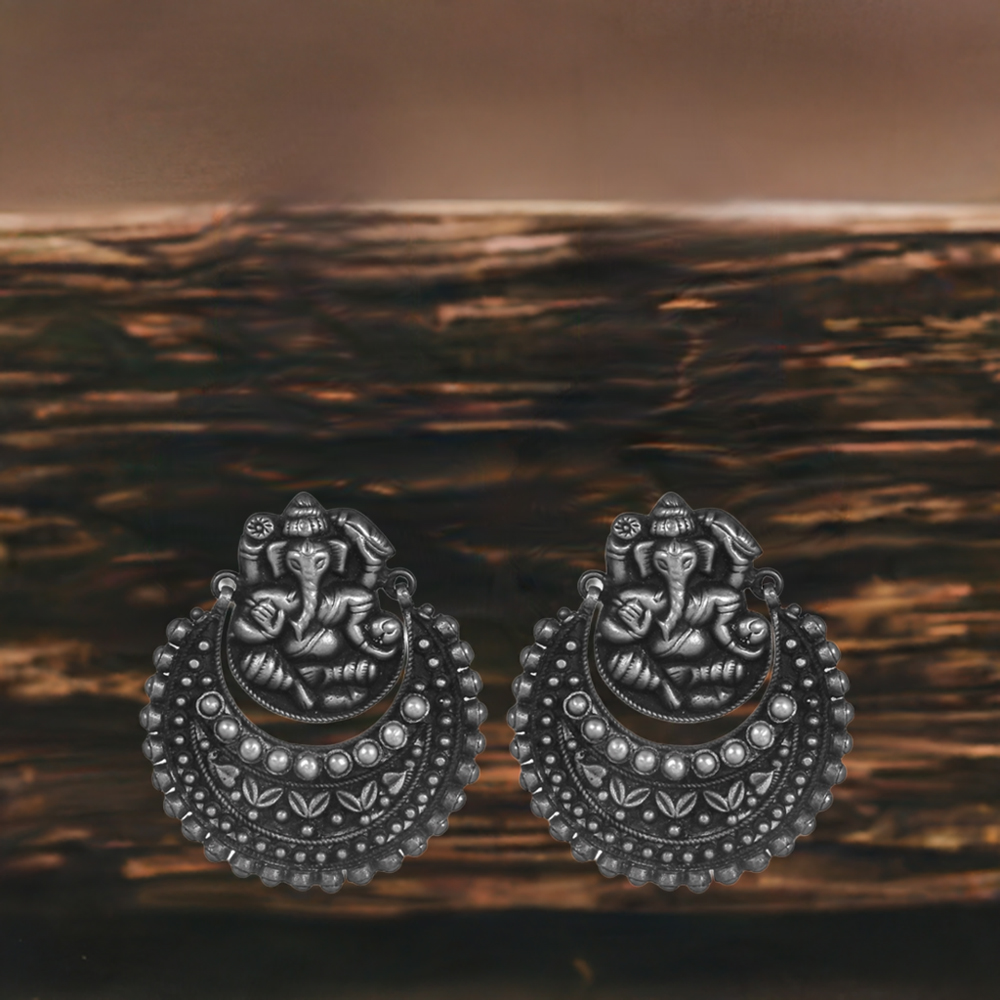 925 Sterling Silver Ganesh Earrings In Pearl Gemstone Jewelry 925SE274