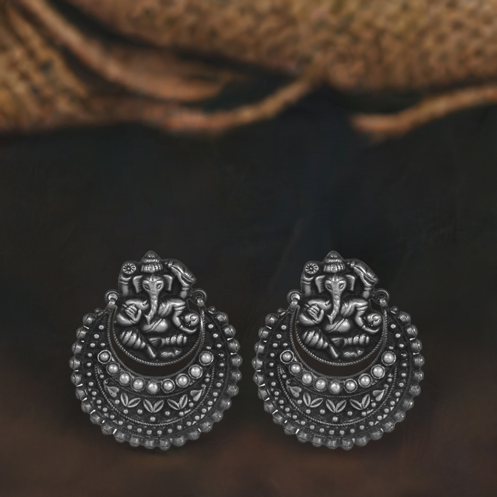 925 Sterling Silver Ganesh Earrings In Pearl Gemstone Jewelry 925SE274_0