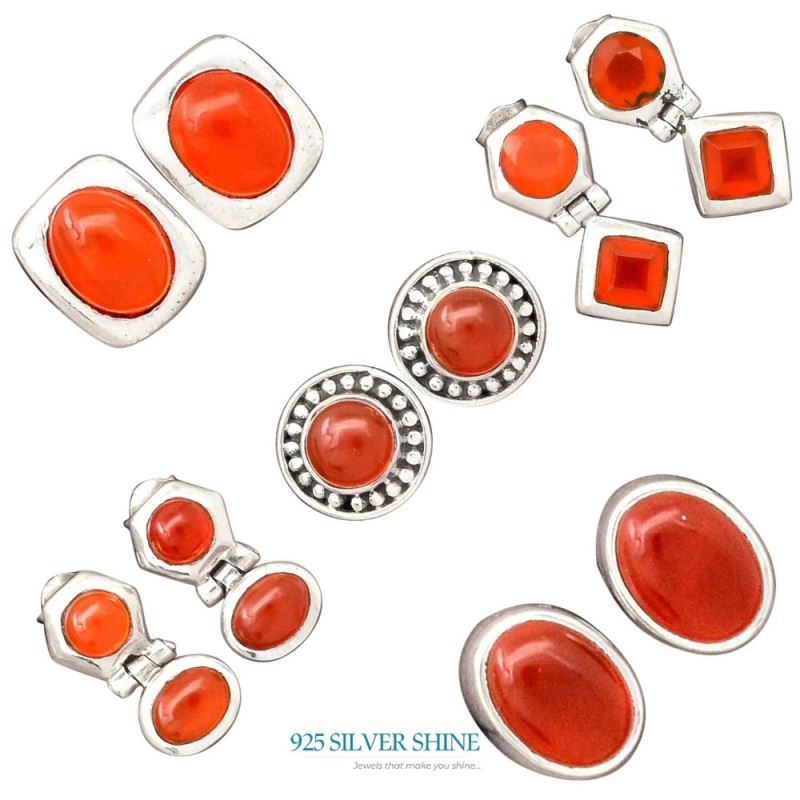 925 Sterling Silver Handmade Earrings In Carnelian Gemstone Jewelry 925SE2742_3