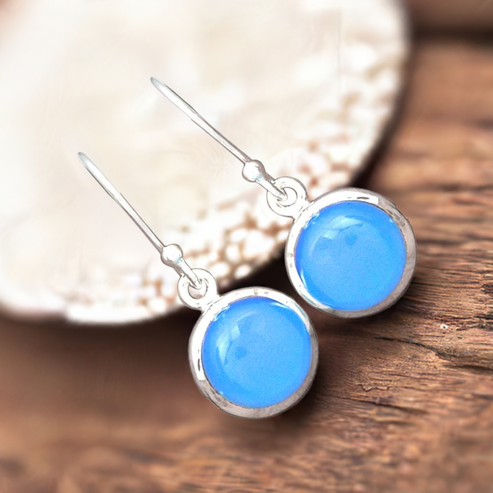 925 Sterling Silver Handmade Earrings In Chalcedony Gemstone Jewelry 925SE2744