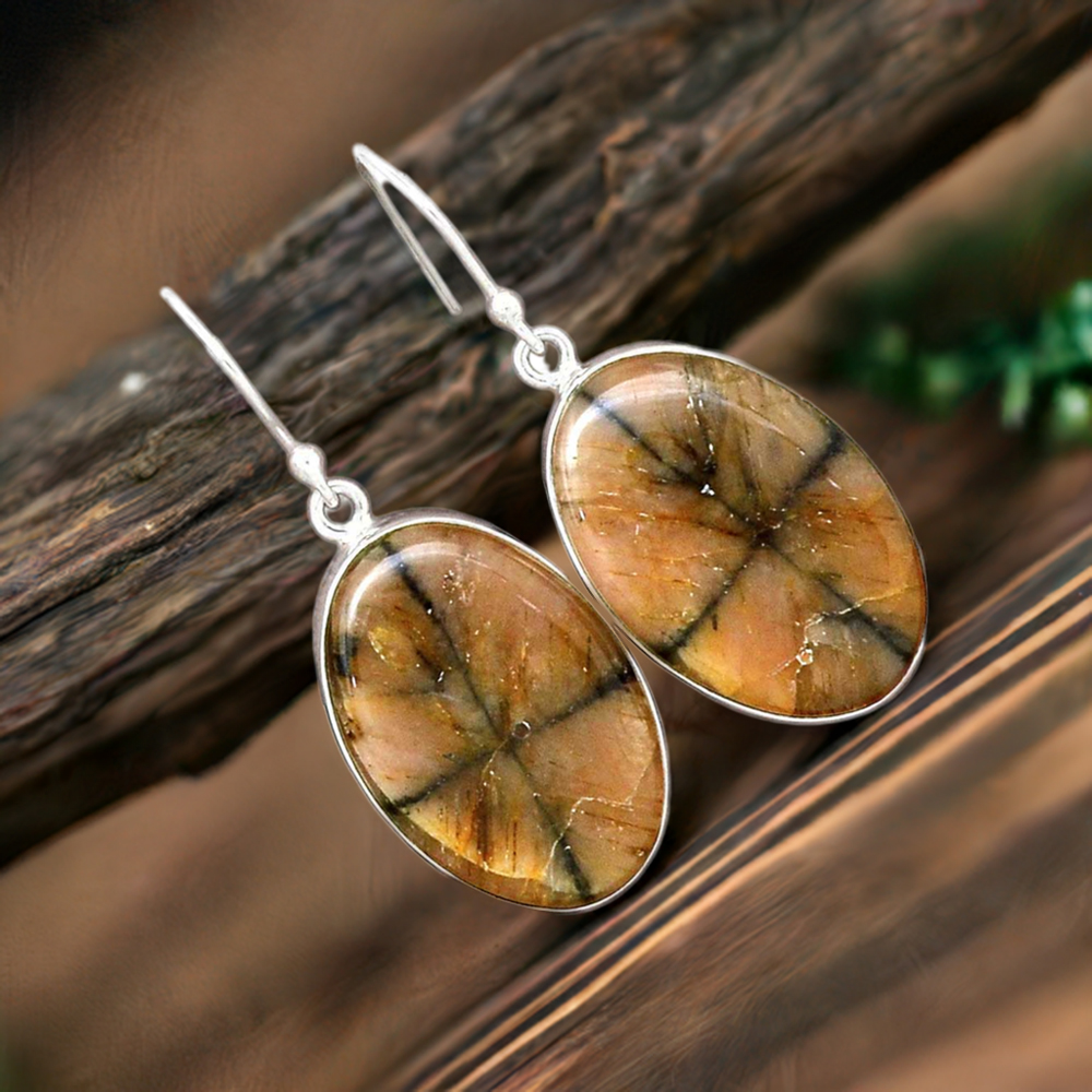 925 Sterling Silver Handmade Earrings In Chiastolite Gemstone Jewelry 925SE2748
