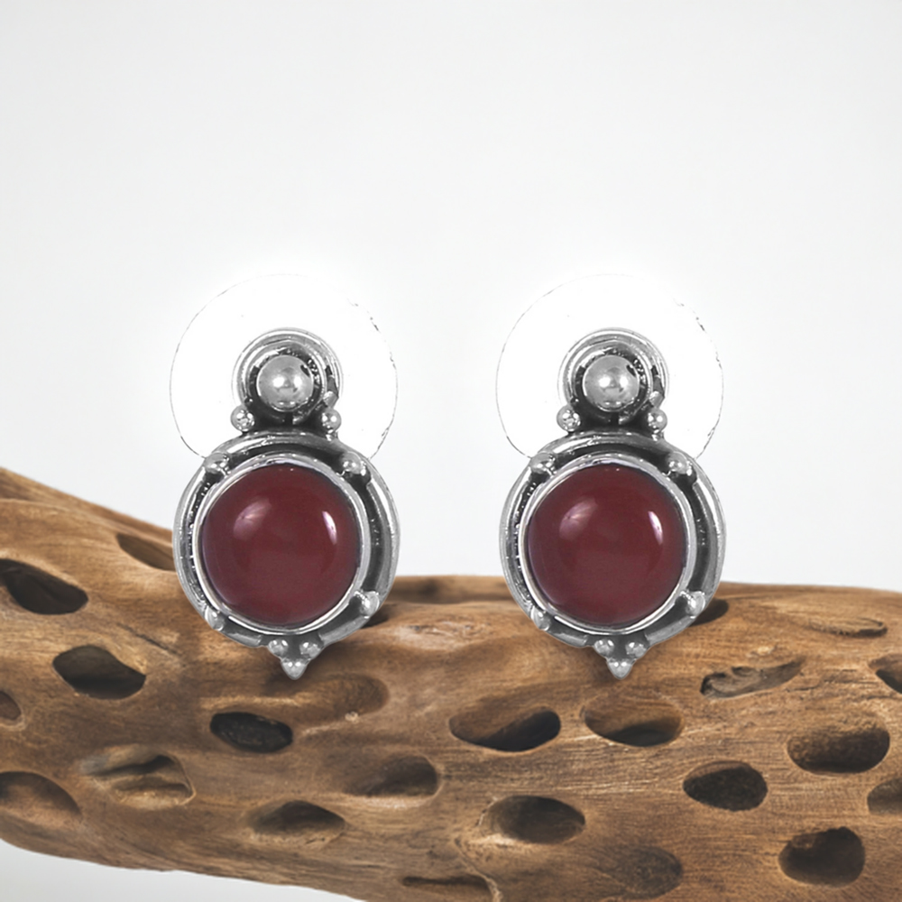 925 Sterling Silver Earrings In Red Onyx Gemstone Jewelry 925SE275