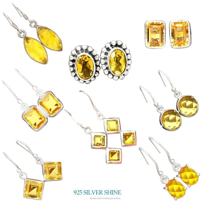 925 Sterling Silver Earrings In Semi Precious Citrine Gemstone 925SE2751_7