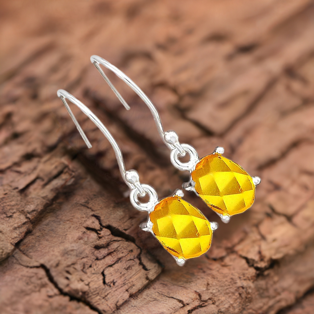 Solid 925 Silver Earrings In Semi Precious Citrine Gemstone 925SE2752
