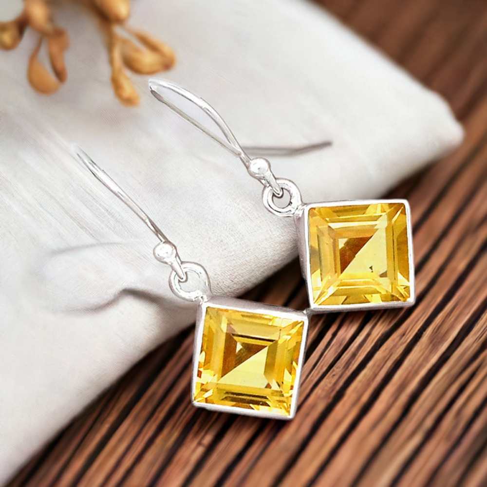 Fine 925 Sterling Silver Earrings In Natural Citrine Gemstone 925SE2754