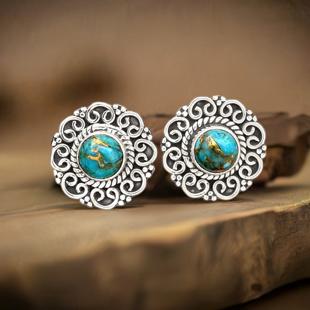 Natural Turquoise Gemstone Earrings In Fine 925 Sterling Silver 925SE2758