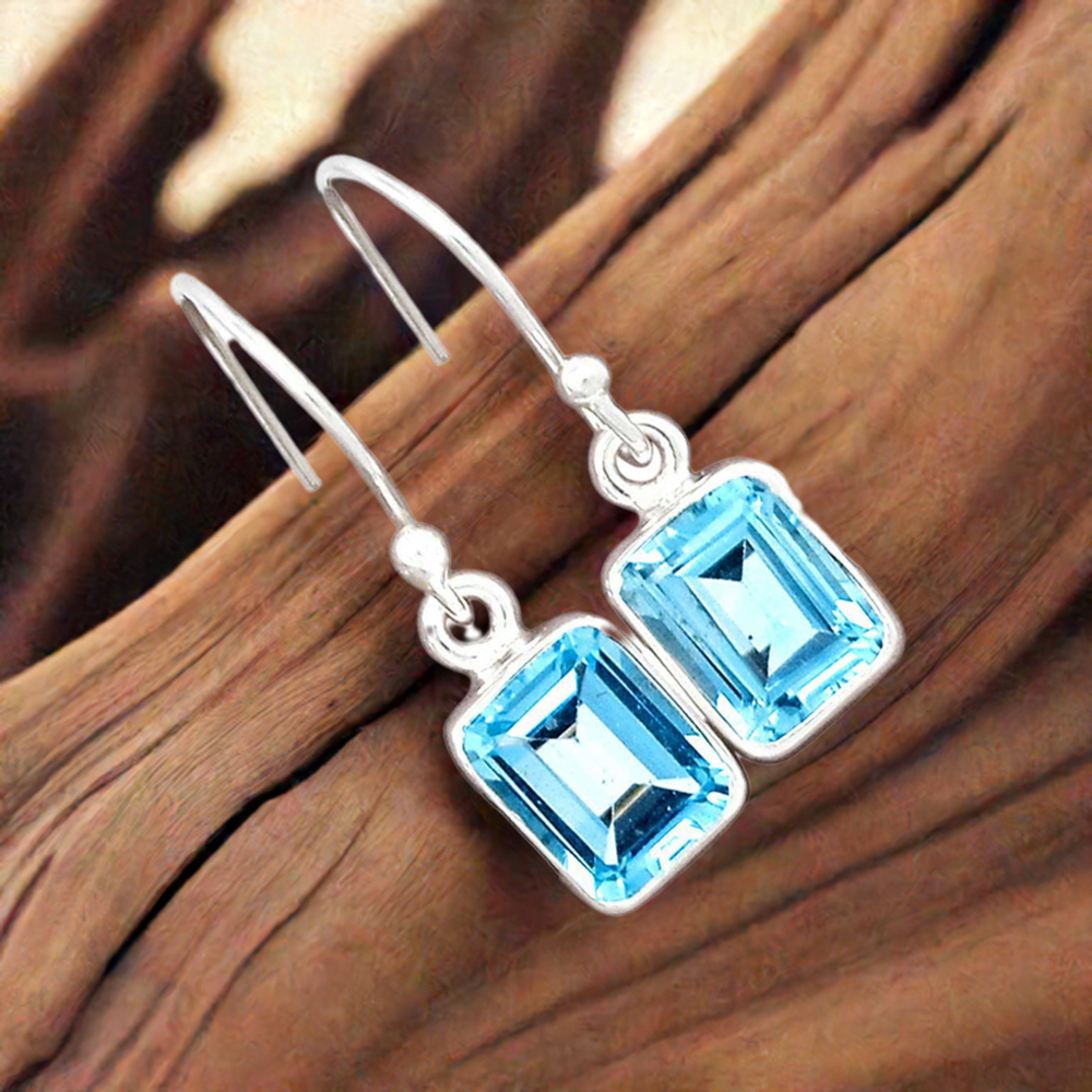 925 Sterling Silver Earrings In Natural Blue Topaz Gemstone 925SE2760