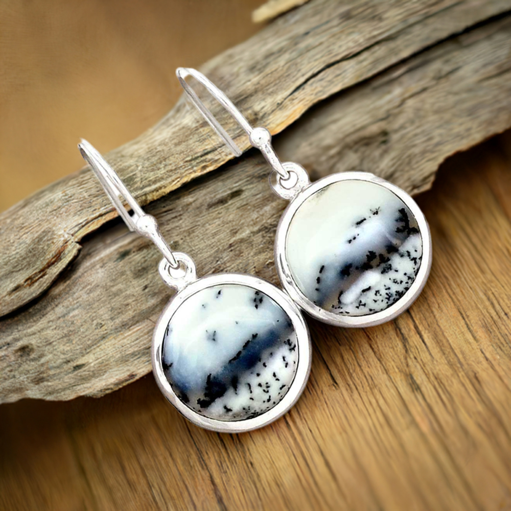 925 Sterling Silver Earrings In Semi Precious Dendritic Jasper Gemstone 925SE2764