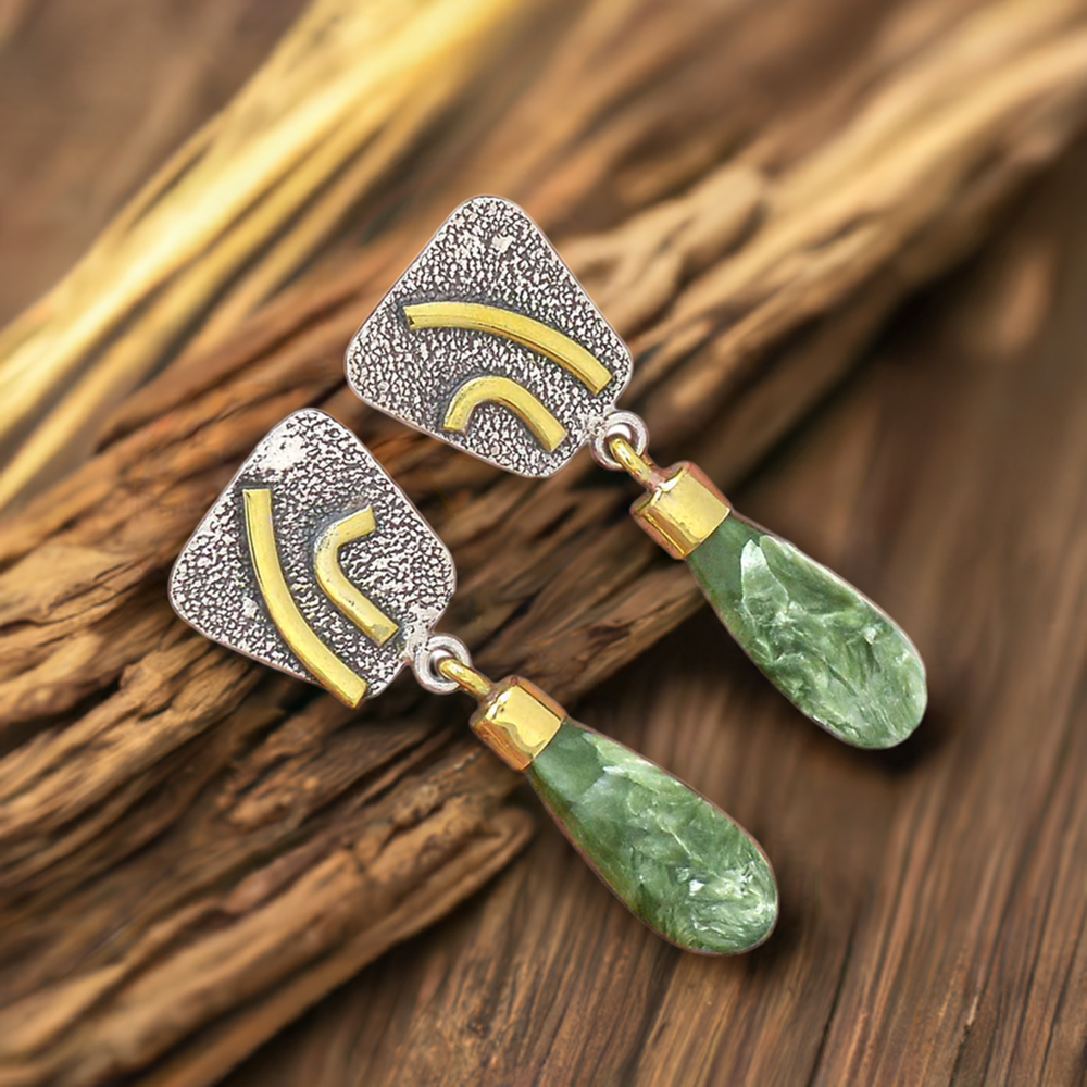 Natural Seraphinite Gemstone Earrings In 925 Sterling Silver Jewelry 925SE2766