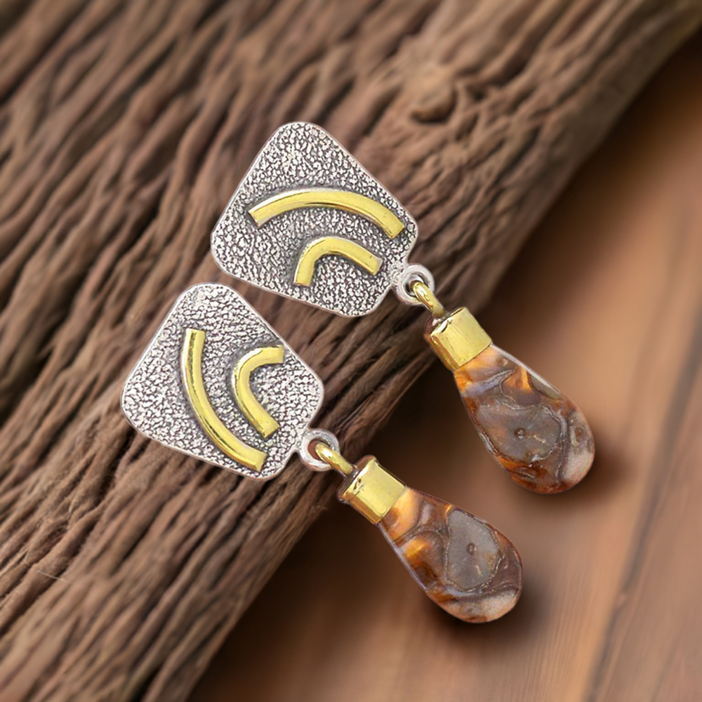 Semi Precious Boulder Opal Gemstone Earrings In 925 Sterling Silver Jewelry 925SE2767