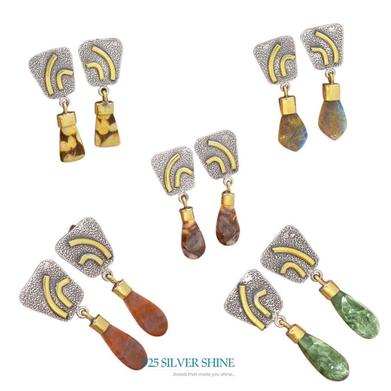 Semi Precious Boulder Opal Gemstone Earrings In 925 Sterling Silver Jewelry 925SE2767_3