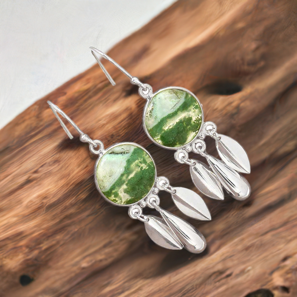 Semi Precious Moss Agate Gemstone Earrings In 925 Sterling Silver Jewelry 925SE2770