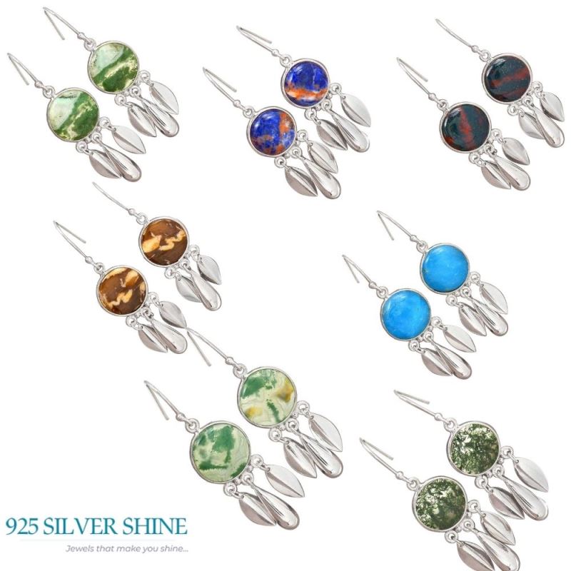 Semi Precious Moss Agate Gemstone Earrings In 925 Sterling Silver Jewelry 925SE2770_3
