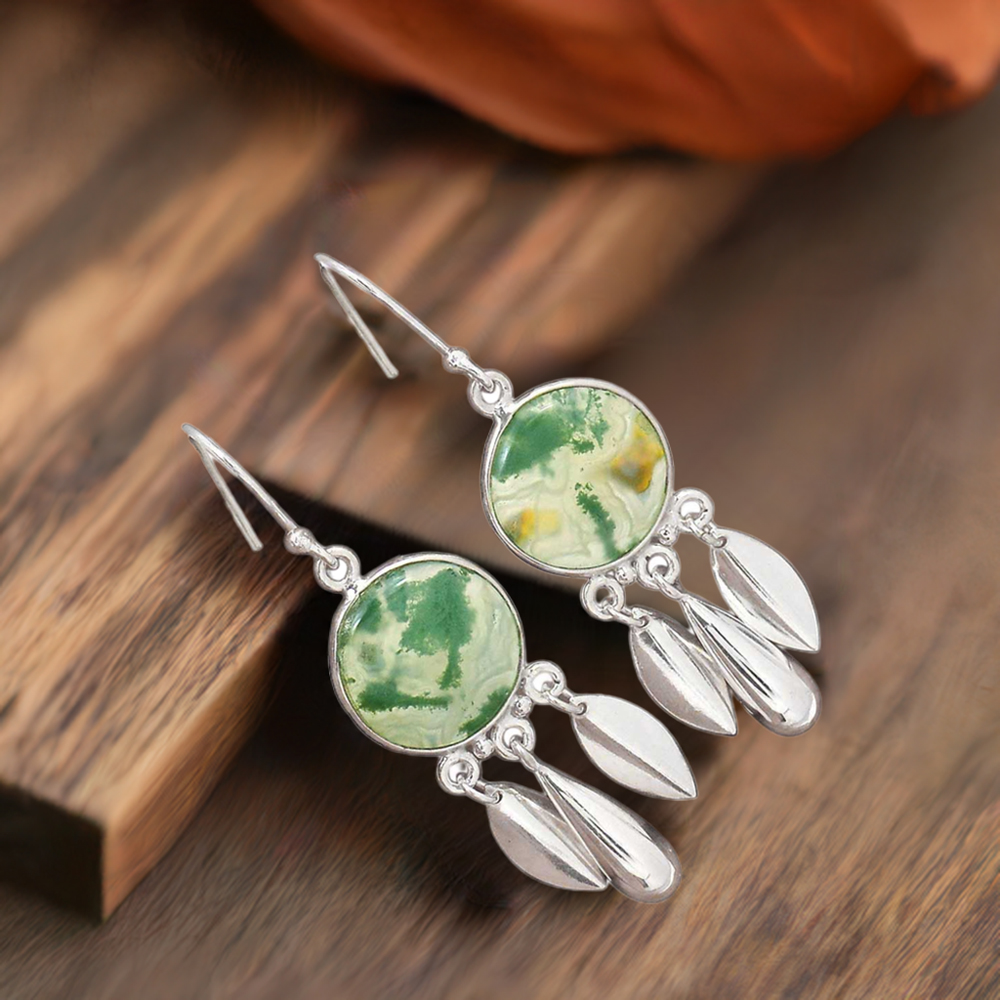 925 Sterling Silver Earrings In Chrysoprase Gemstone Jewelry 925SE2774