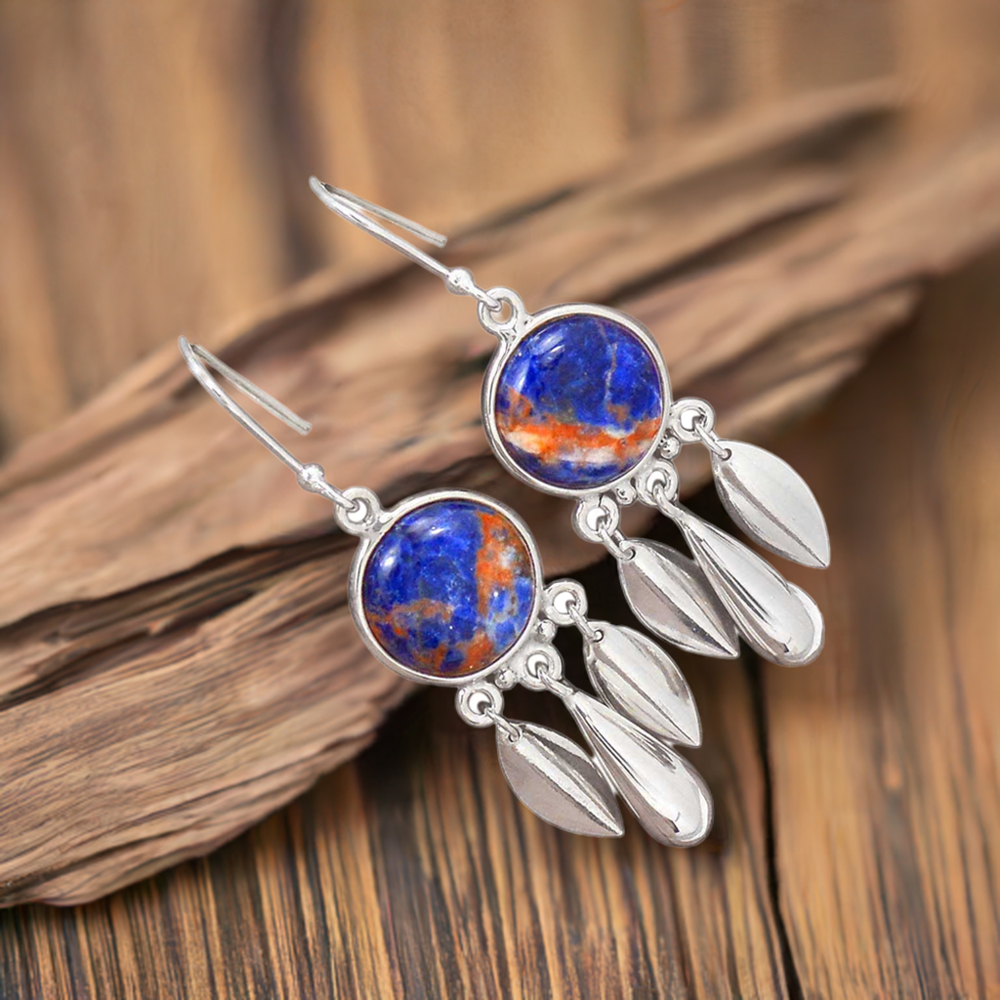 925 Sterling Silver Handmade Earrings In Sodalite Gemstone Jewelry 925SE2776