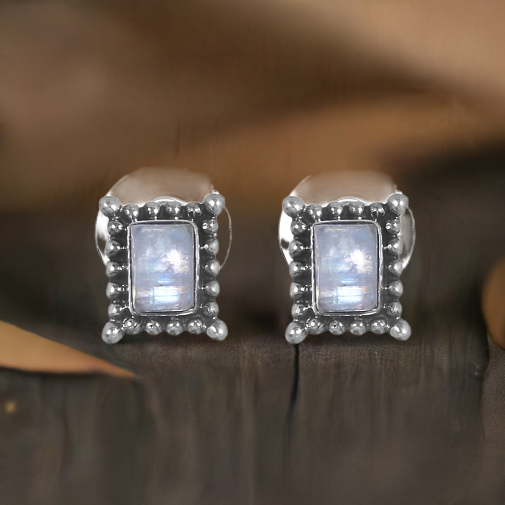 925 Sterling Silver Earrings In Rainbow Moonstone Jewelry 925SE278