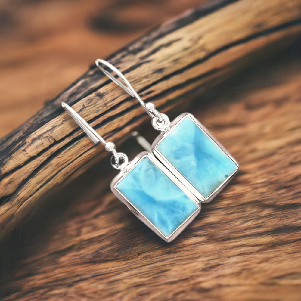 925 Sterling Silver Handmade Earrings In Larimar Gemstone Jewelry 925SE2796