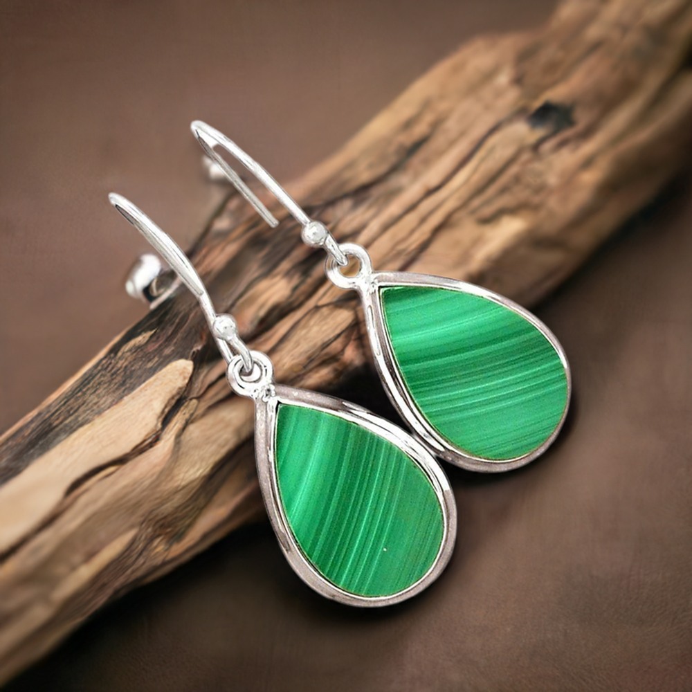 925 Sterling Silver Handmade Earrings In Malachite Gemstone Jewelry 925SE2798