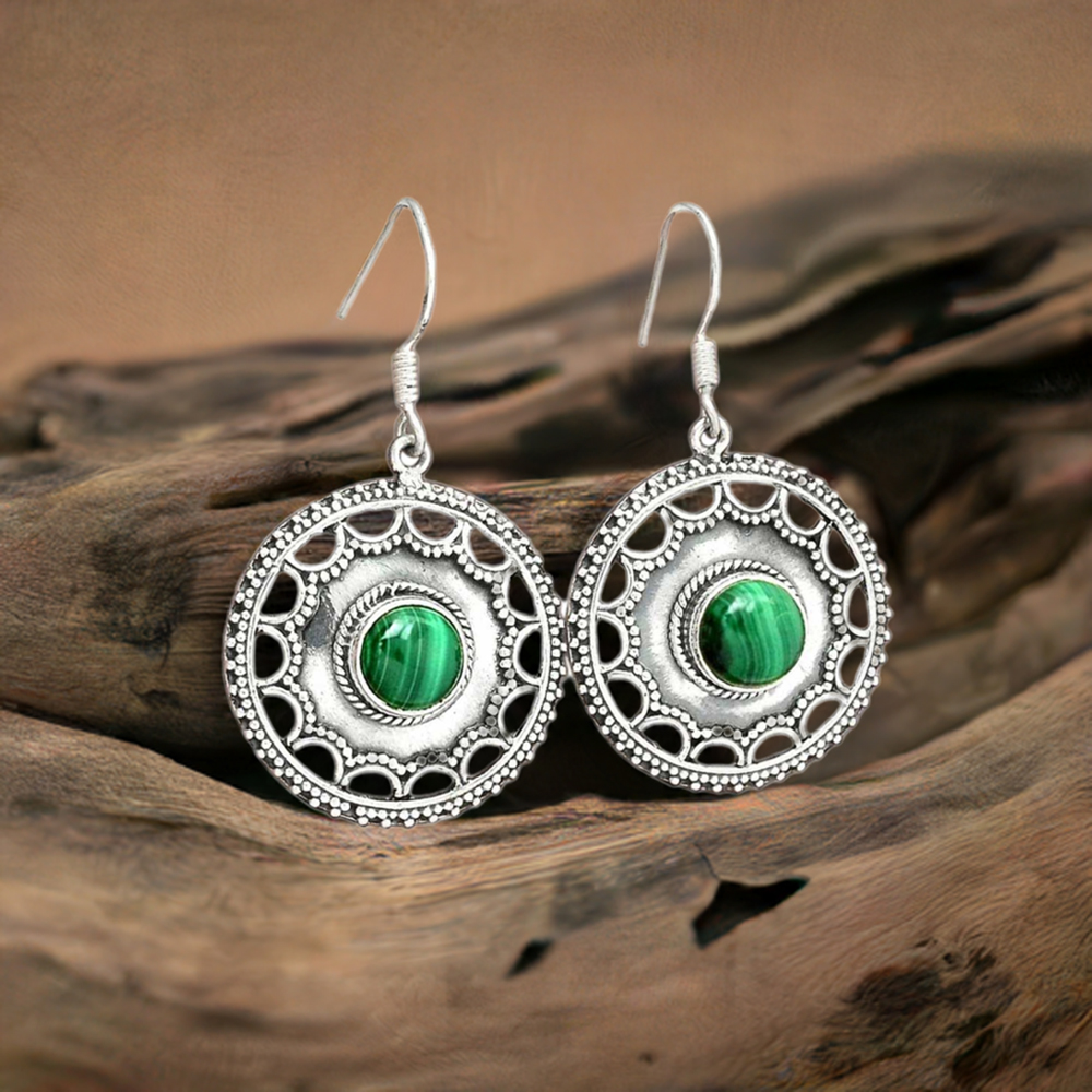 925 Sterling Silver Handmade Earrings In Malachite Gemstone Jewelry 925SE2799