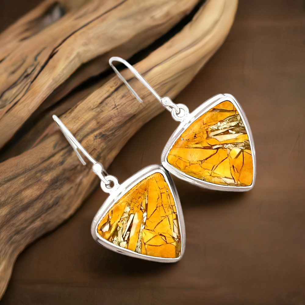 925 Sterling Silver Handmade Earrings In Brecciated Mookaite Gemstone Jewelry 925SE2804