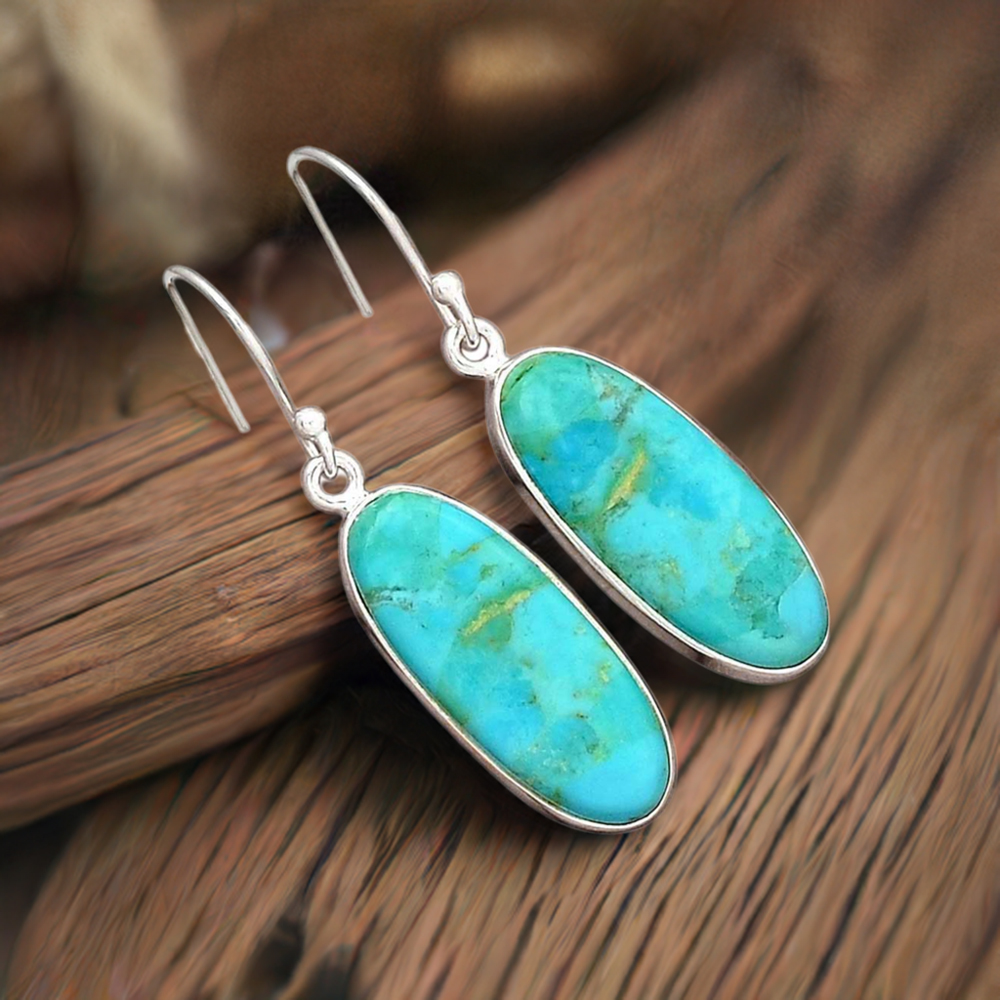 925 Sterling Silver Earrings In Natural Turquoise Gemstone 925SE2806