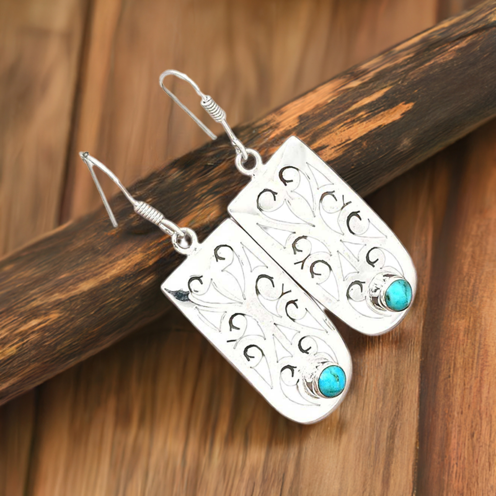 925 Sterling Silver Earrings In Semi Precious Turquoise Gemstone 925SE2807