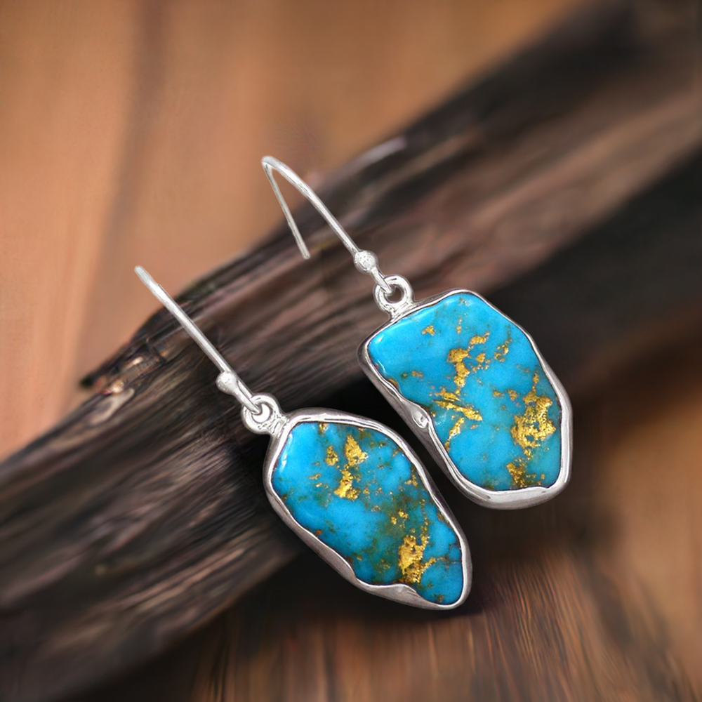 925 Sterling Silver Earrings In Genuine Turquoise Gemstone 925SE2808