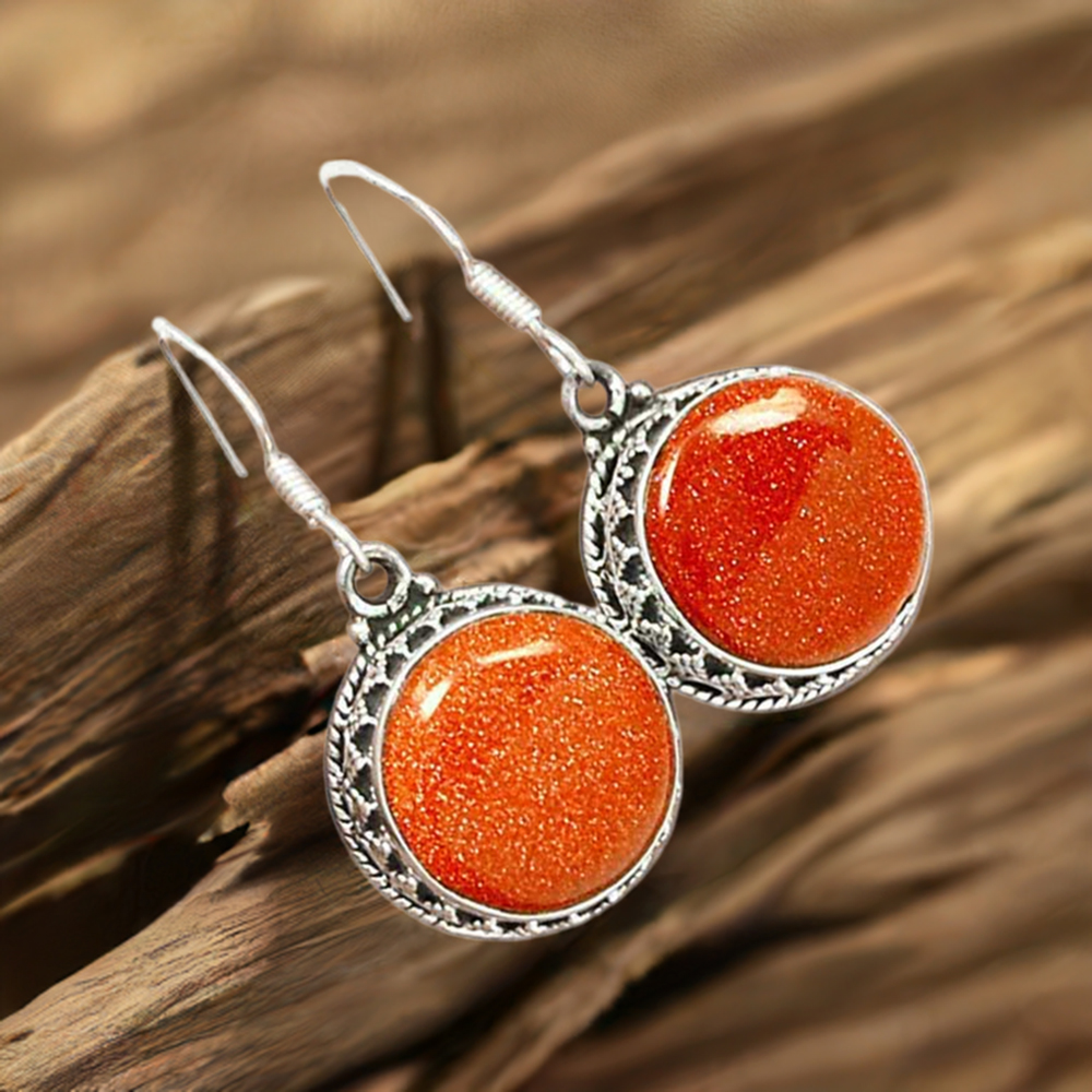 Solid 925 Silver Earrings In Natural Sunstone Gemstone 925SE2809