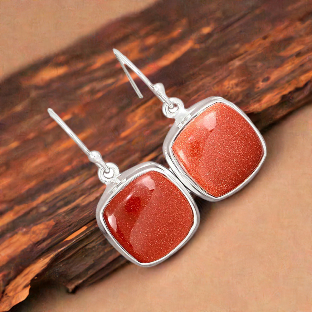 Solid 925 Silver Earrings In Semi Precious Sunstone Gemstone 925SE2810