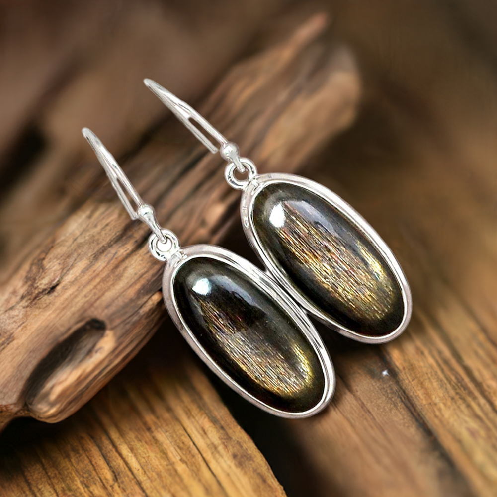 Fine 925 Sterling Silver Earrings In Semi Precious Silver Sheen Gemstone 925SE2813