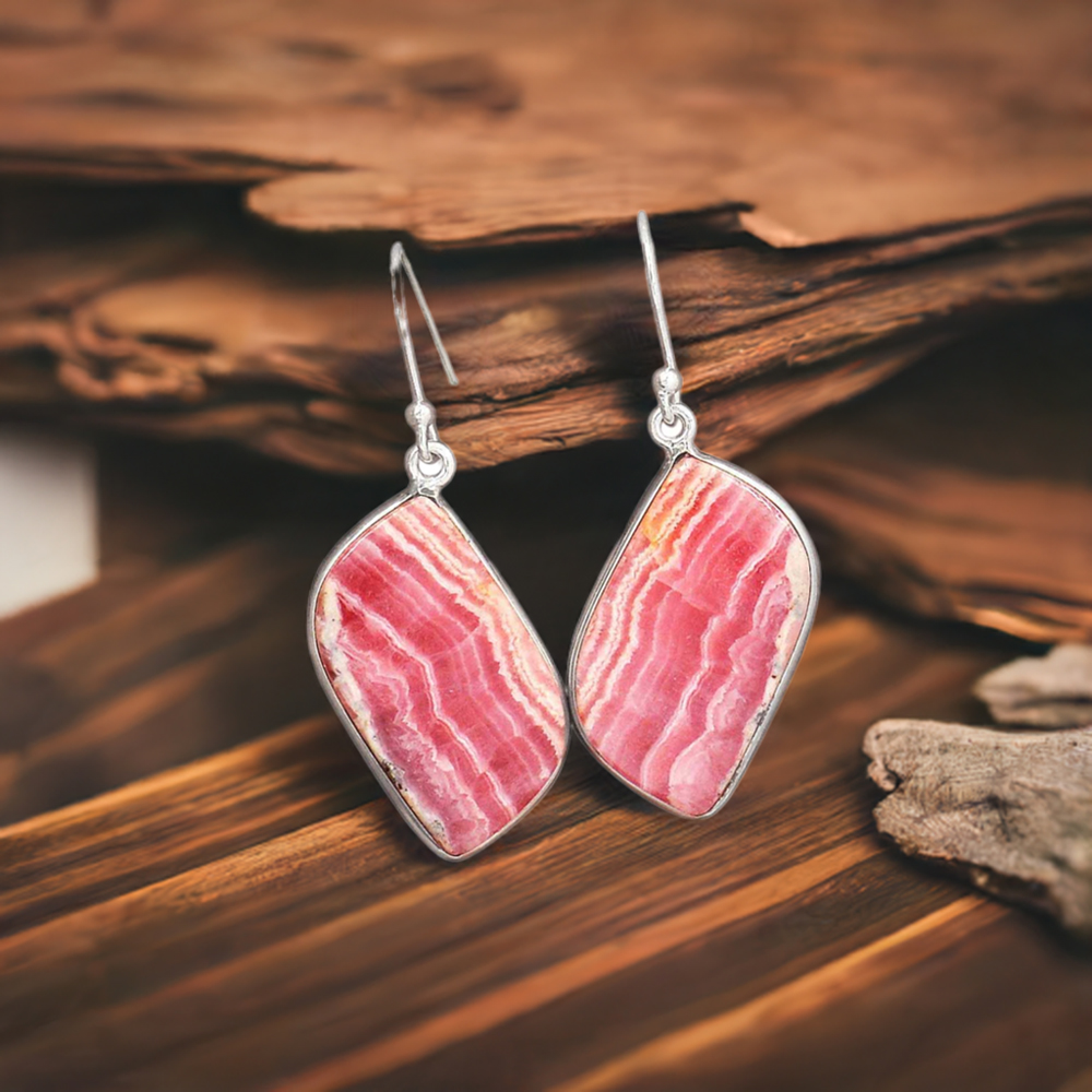 Natural Rhodochrosite Gemstone Earrings In 925 Sterling Silver 925SE2815