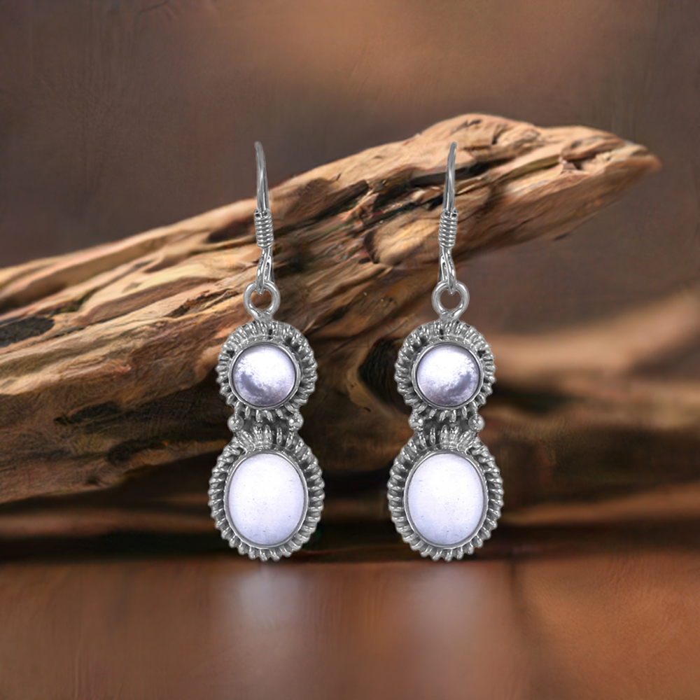 925 Sterling Silver Handmade Earrings In Rose Quartz Gemstone Jewelry 925SE283