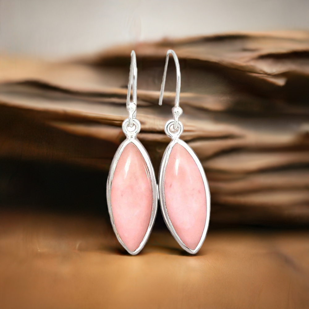 925 Sterling Silver Earrings In Natural Pink Opal Gemstone 925SE2833