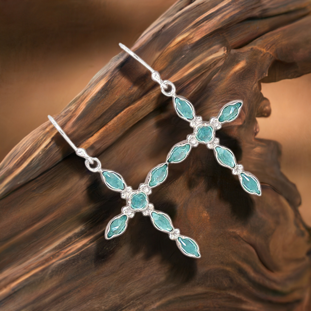 925 Sterling Silver Earrings In Natural Blue Topaz Gemstone 925SE2836