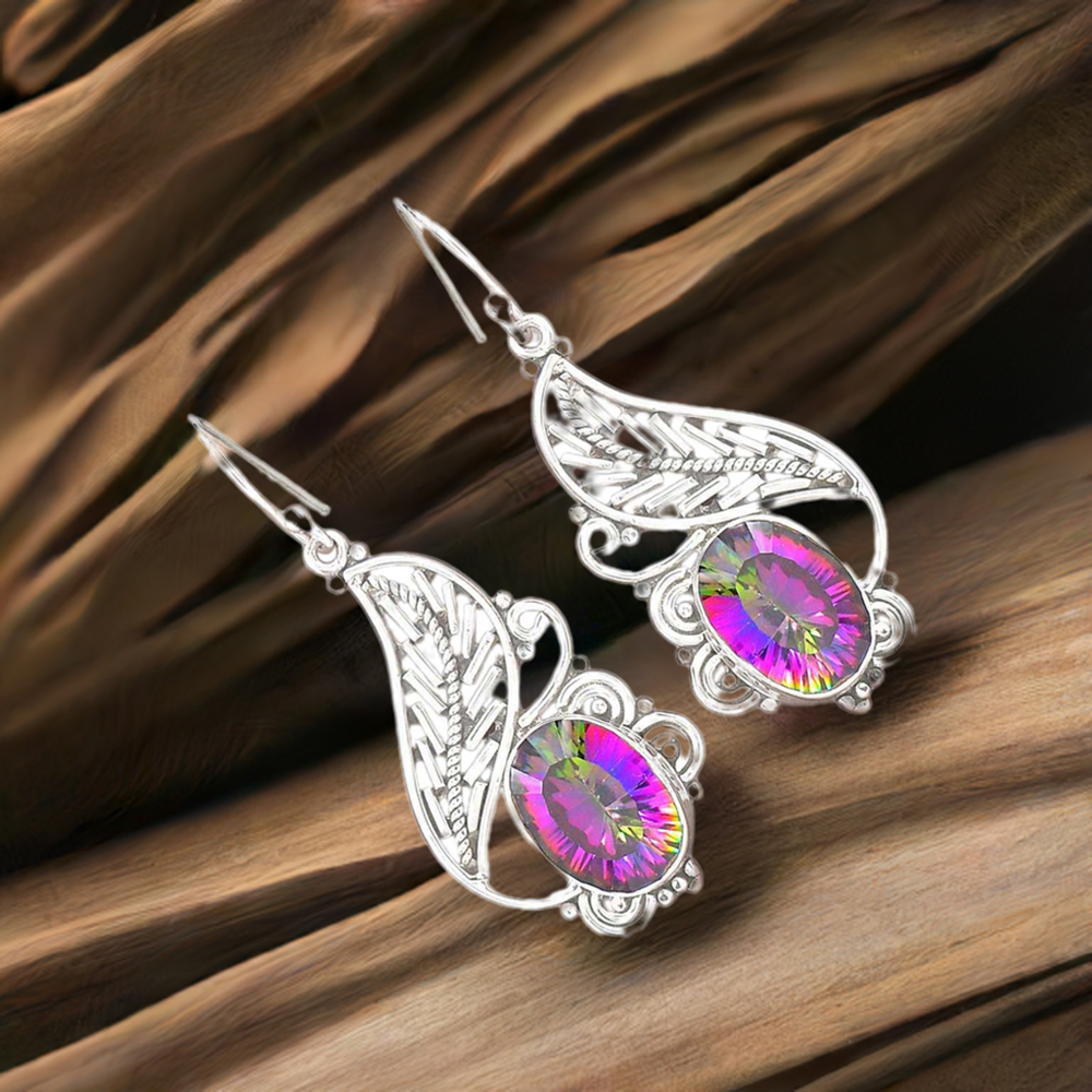 925 Sterling Silver Earrings In Genuine Mystic Topaz Gemstone 925SE2838