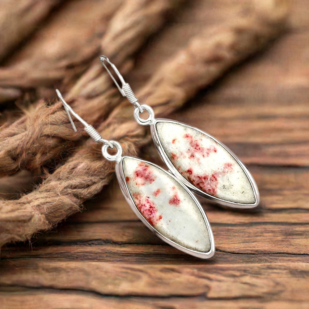 925 Sterling Silver Handmade Earrings In Cinnabar Gemstone Jewelry 925SE2854