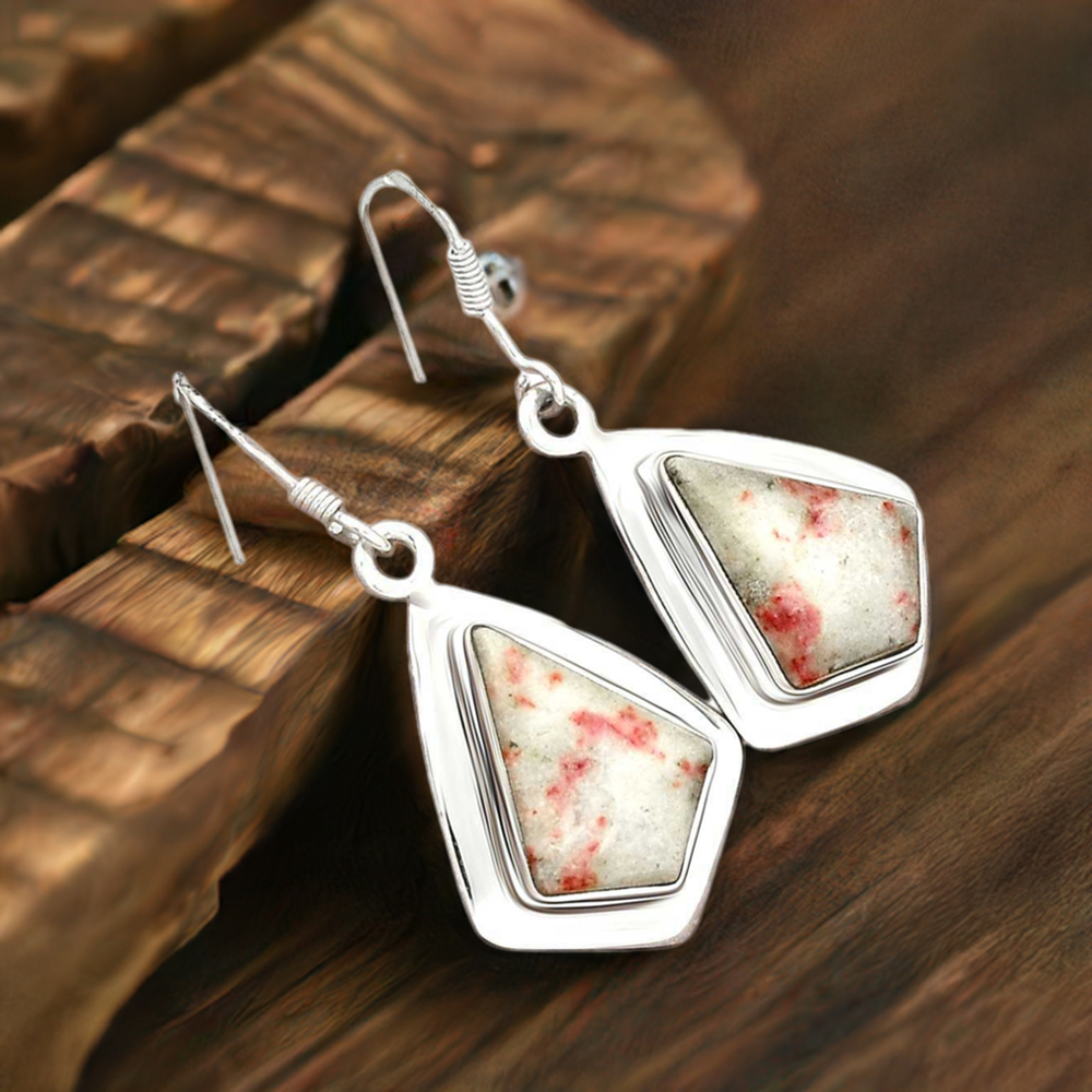 925 Sterling Silver Handmade Earrings In Cinnabar Gemstone Jewelry 925SE2855