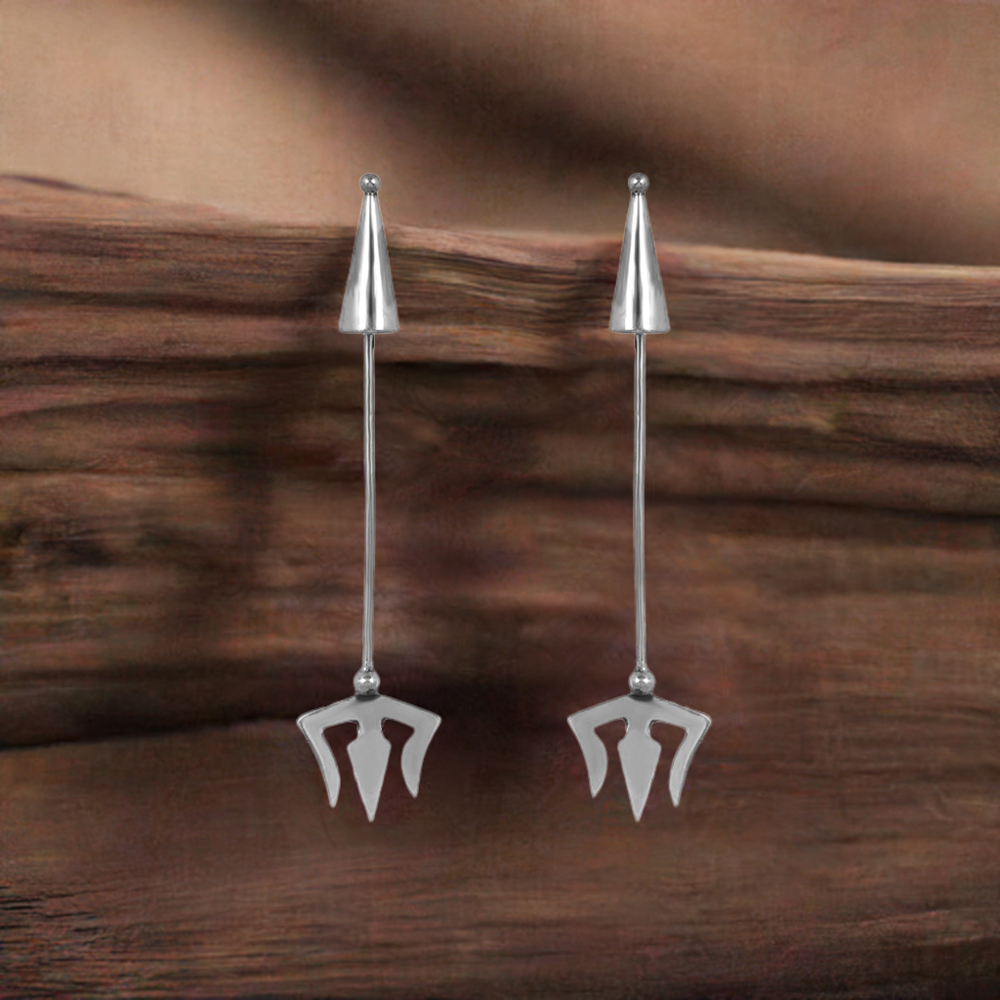 925 Sterling Silver Trishul Earrings 925SE286