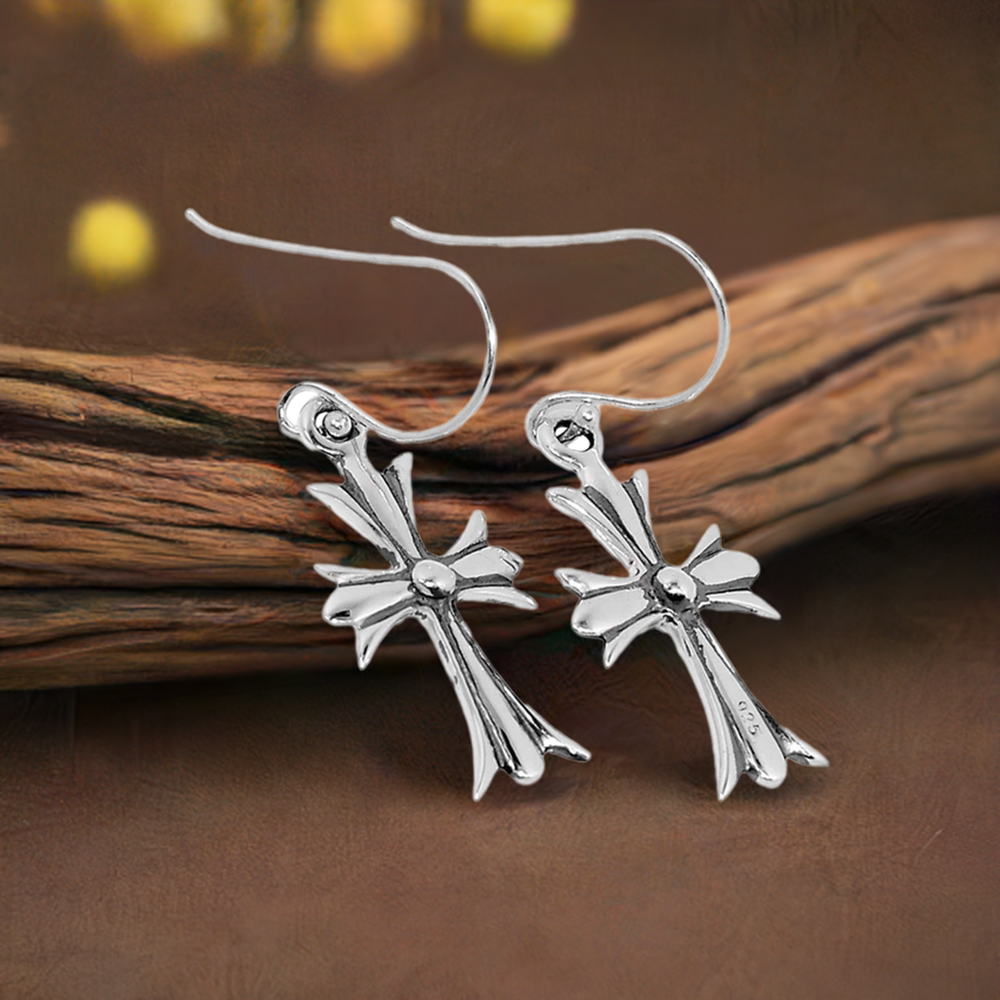 925 Sterling Silver Oxidized Cross earring 925SE2862