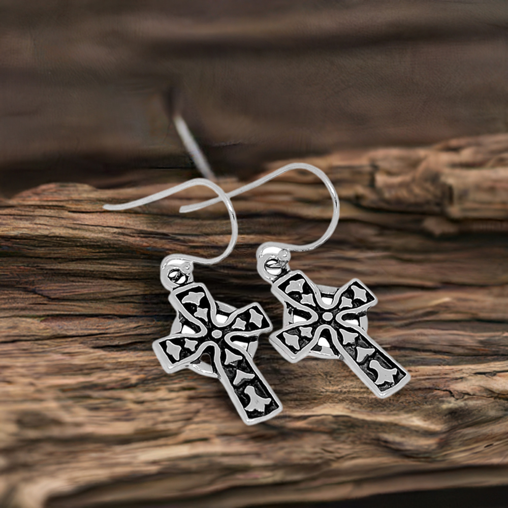 925 Sterling Silver Handmade Cross Earrings 925SE2866