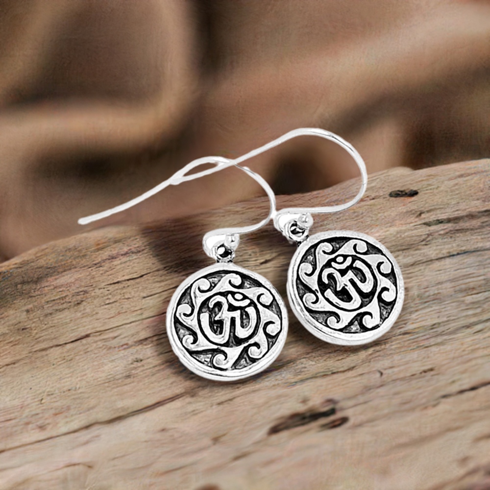 925 Sterling Silver Handmade Om Earrings 925SE2868
