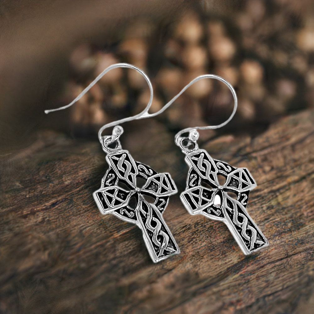 Fine 925 Sterling Silver Cross Earrings Jewelry 925SE2892
