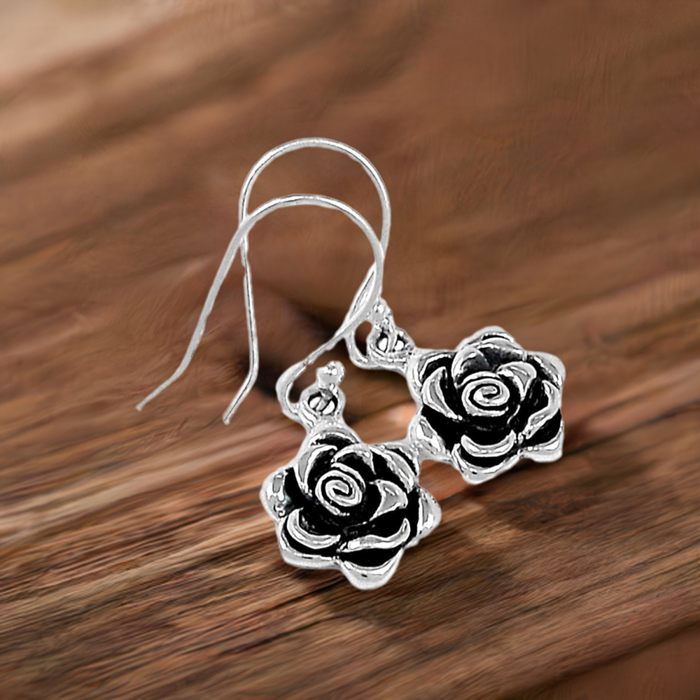 Oxidized Flower Earrings In 925 Sterling Silver 925SE2896