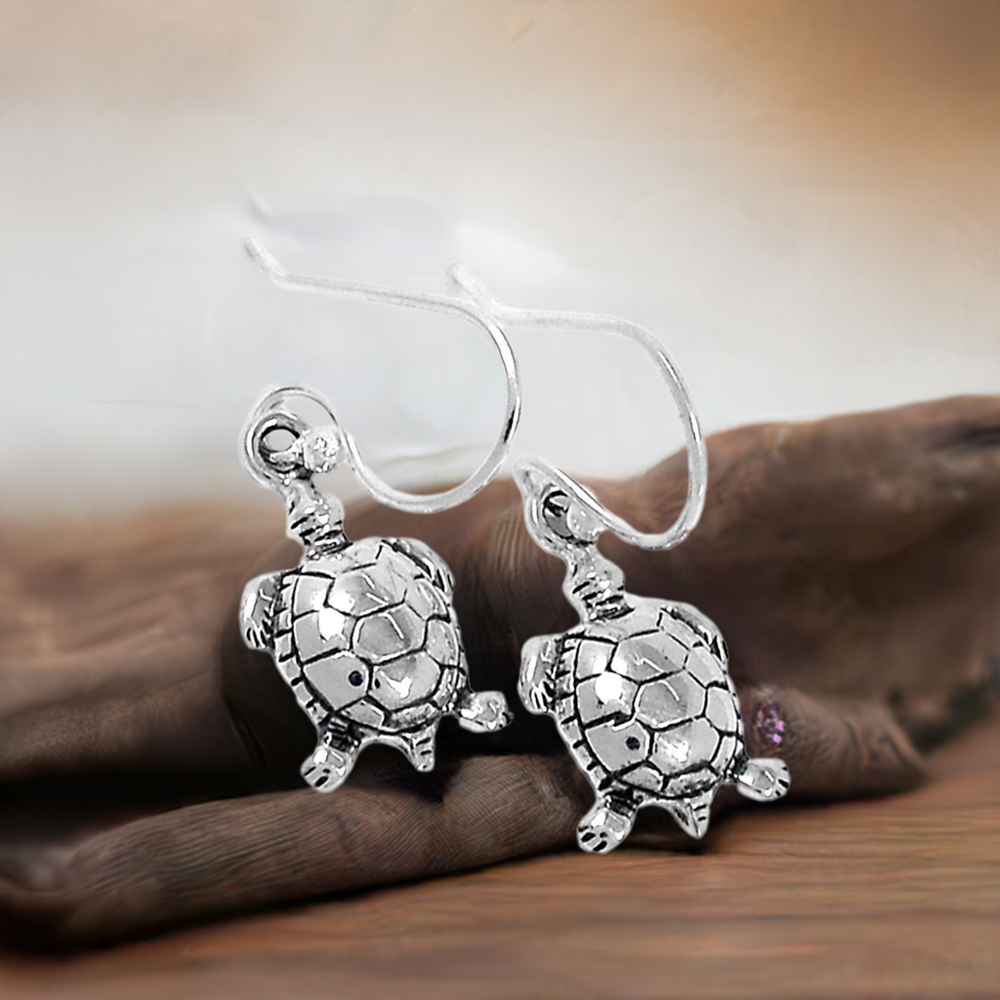 " Tortoise Design Earrings In Fine 925 Sterling Silver 925SE2901"